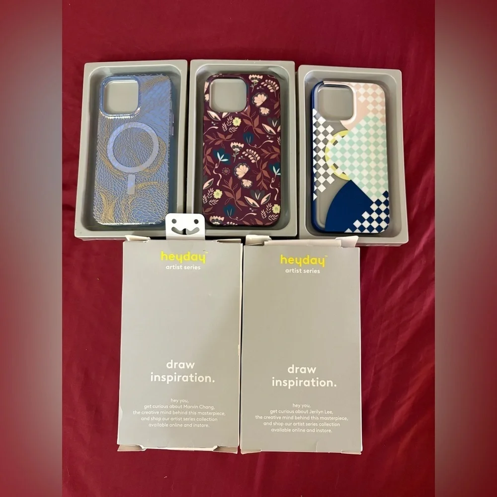 new- Set of 3 Heyday iPhone 16 PRO MAX CASES Gold & Floral and Geometric